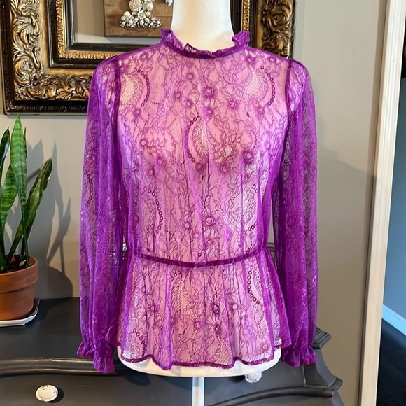 Banana Republic Factory Purple Lace Peplum Long Sleeve Blouse Size Small… - Picture 4 of 10